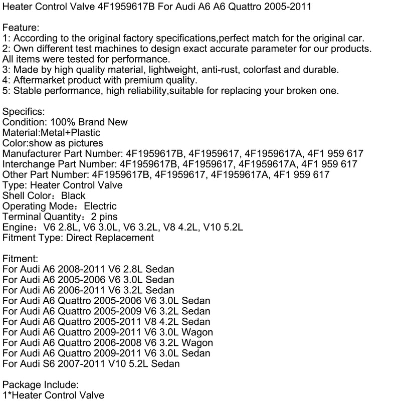 Heater Control Valve 4F1959617B For Audi A6 A6 Quattro 2005-2011