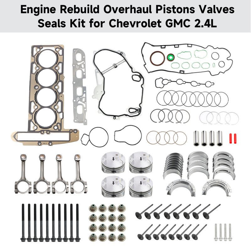 Engine Rebuild Overhaul Pistons Valves Seals Kit for Chevrolet GMC 2.4L
