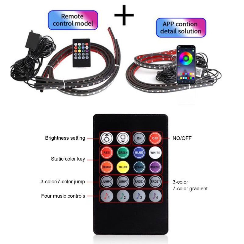 4Pcs LED Chassis Light Modified With Fantasy Ambient Light APP+Remote Control 60cm*2+90cm*2