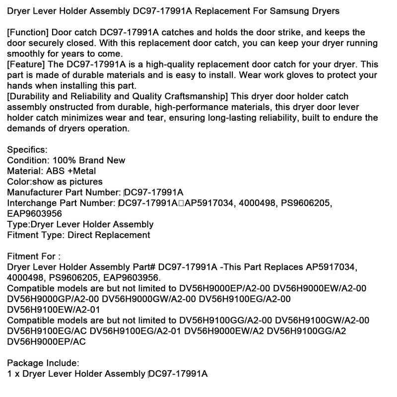Dryer Lever Holder Assembly DC97-17991A Replacement For Samsung Dryers