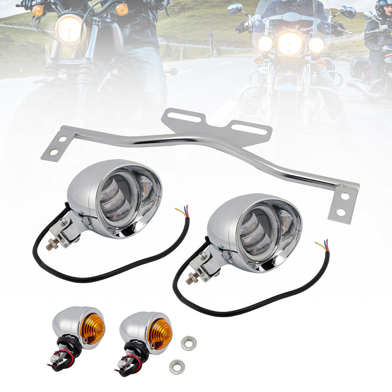 Motorcycle Beam Headlight Fog Lamp Custom Chrome