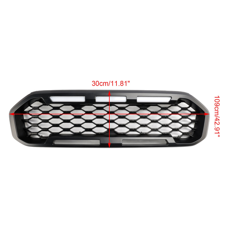 Front Bumper Grill Grille Fit Ford Ranger T8 2019-2023 Black W/LED Light