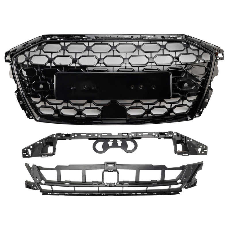 RS3 Style Honeycomb Front Grille Grill Fit Audi A3 S3 2020-2024 Gloss Black