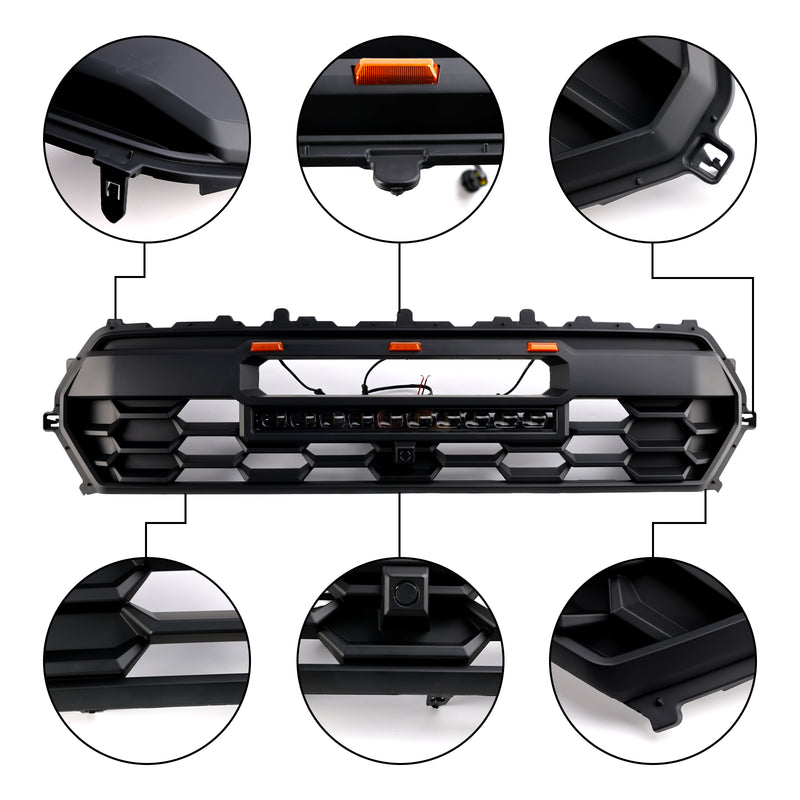 Black Front Bumper Grille Grill Fit Toyota Tacoma 2024+ With Led & Light Bar