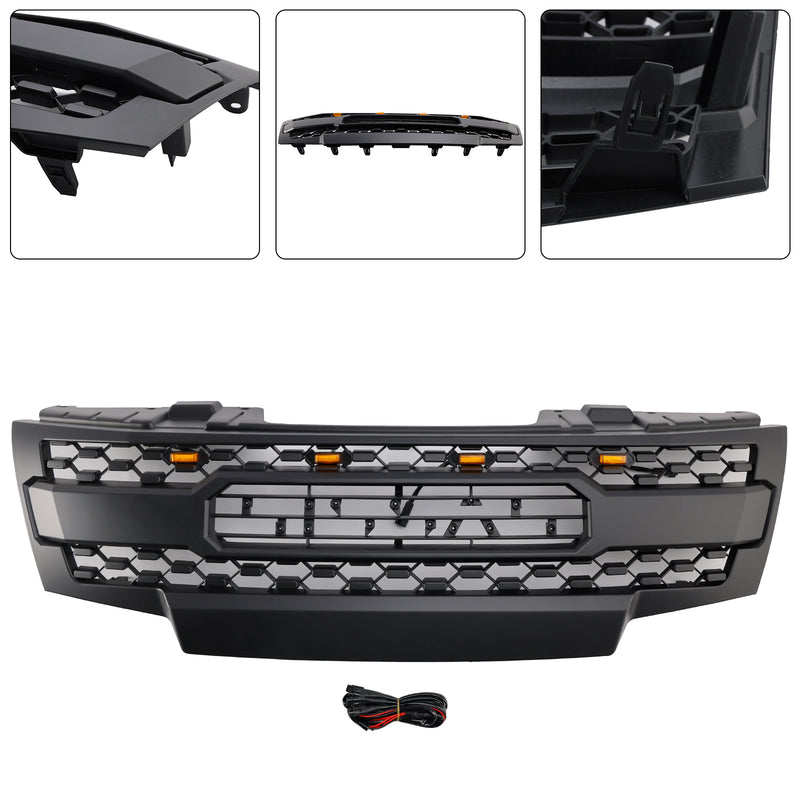 Black Front Bumper Grill Grille Fit Nissan Frontier 2009-2019 W/Led Lights