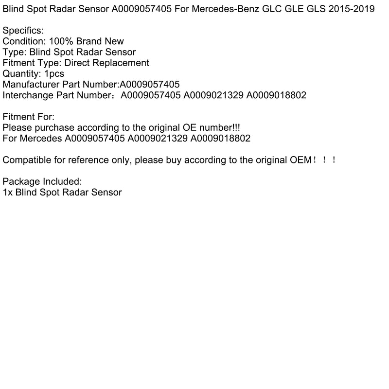 Blind Spot Radar Sensor A0009057405 For Mercedes-Benz GLC GLE GLS 2015-2019