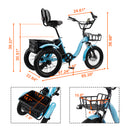 18*3.0 48V 13AH 350W (peak 525W) Electric Tricycle E-Trike with IPX7 Display Blue