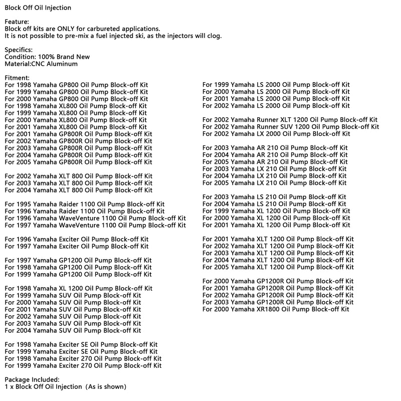 Block Off Oil Injection Pump For Yamaha 210/800/1100/1200 All