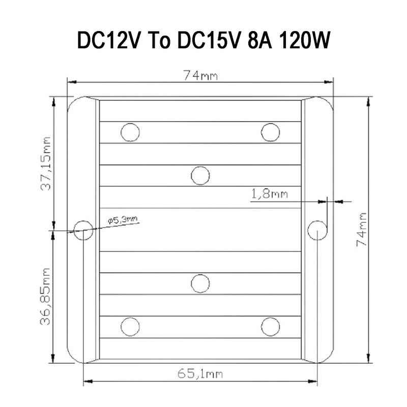 Waterproof DC/DC Converter Regulator 12V Step Up to 15V 8A 120W