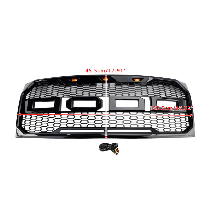 Gloss Black Raptor Style Front Bumper Grille Grill Fit Ford F150 2009-2014