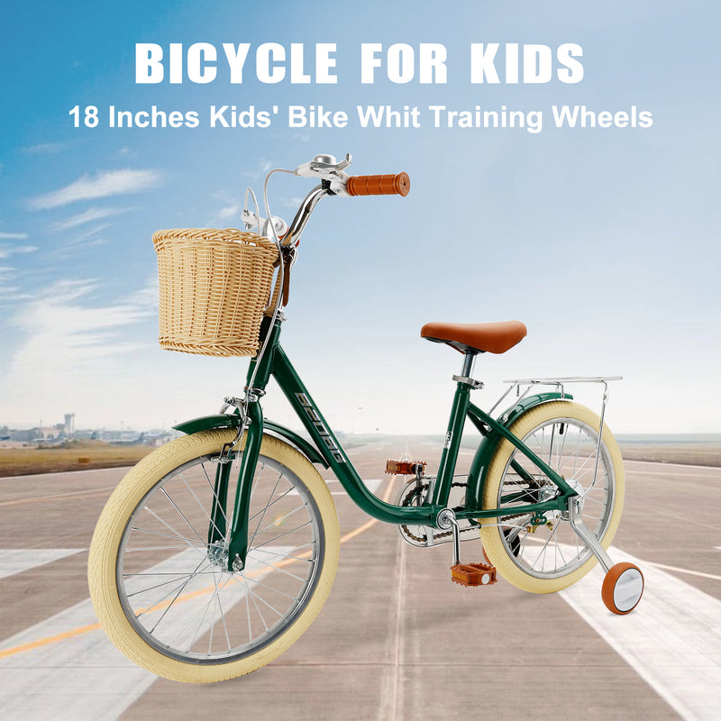 18 inches Kid's Bike Child Bicycle for Ages 7-9 Years Boys and Girls with Basket