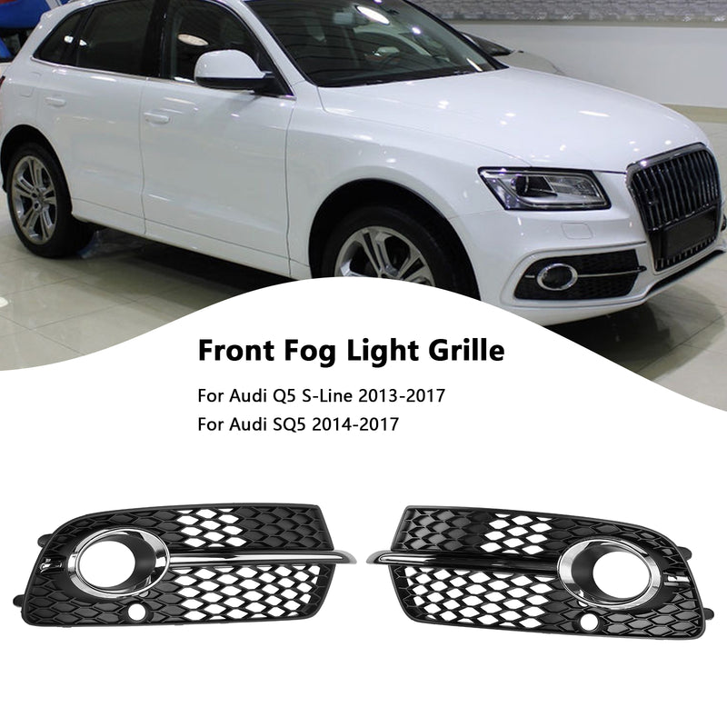 Front Bumper Fog Light Grille Fit Audi Q5 S-Line SQ5 2013-2017 Black Chrome