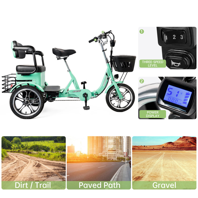 400W 48V 12A Elder Electric folding trike 3 wheel e-bike with Rear Seat