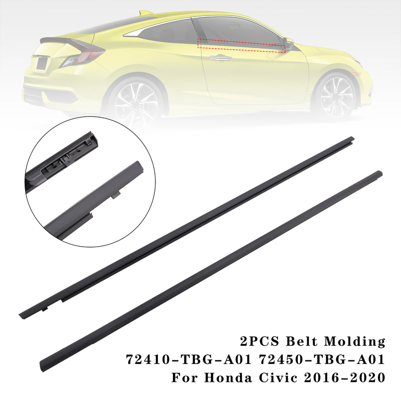 2PCS Belt Molding 72410-TBG-A01 72450-TBG-A01 For Honda Civic 2016-2020