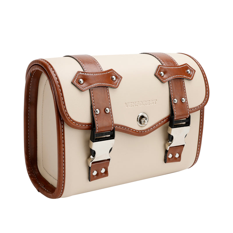 Saddlebag Side Storage Tool Bag Universal Color Matching Pu For Motorcycle Brown-White