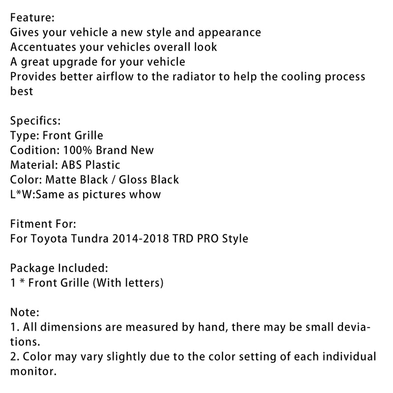 Black Honeycomb Front Grill Grille Fit Toyota Tundra 2014-2018 TRD PRO
