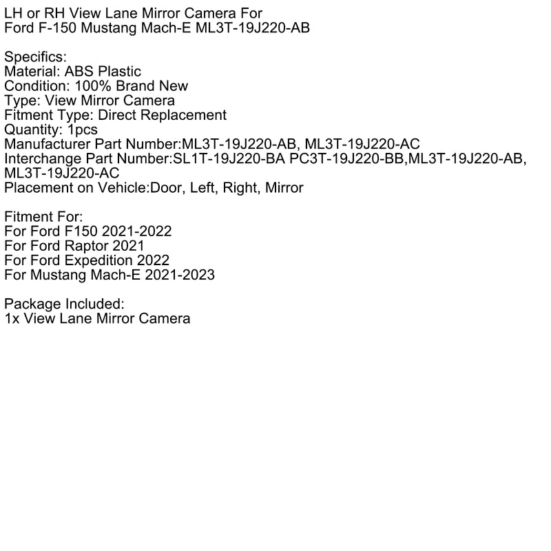 View Mirror Camera ML3T-19J220-AC For Ford F-150 Mustang Mach-E Expedition
