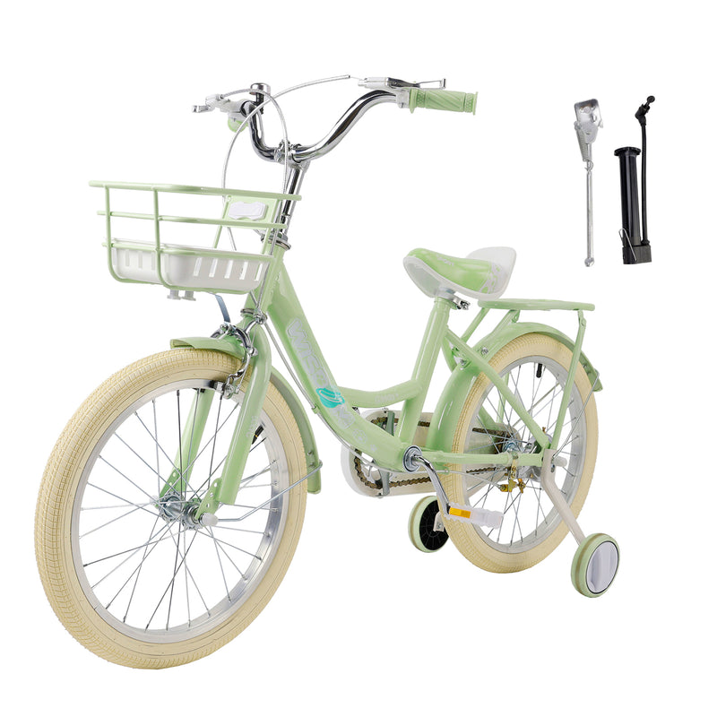 18" Child Bicycle Girls Bike with auxiliary wheels & Rack & Basket Green