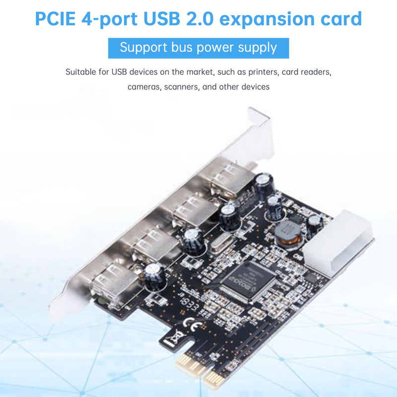 HUB PCIE to USB 2.0 Expansion Card Moschip Adapter Card Large 4PIN Power Supply