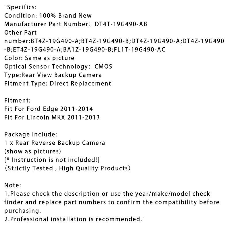 Rear Reverse Backup Camera Park Assist For Ford Edge 2011-2015 DT4T-19G490-AB