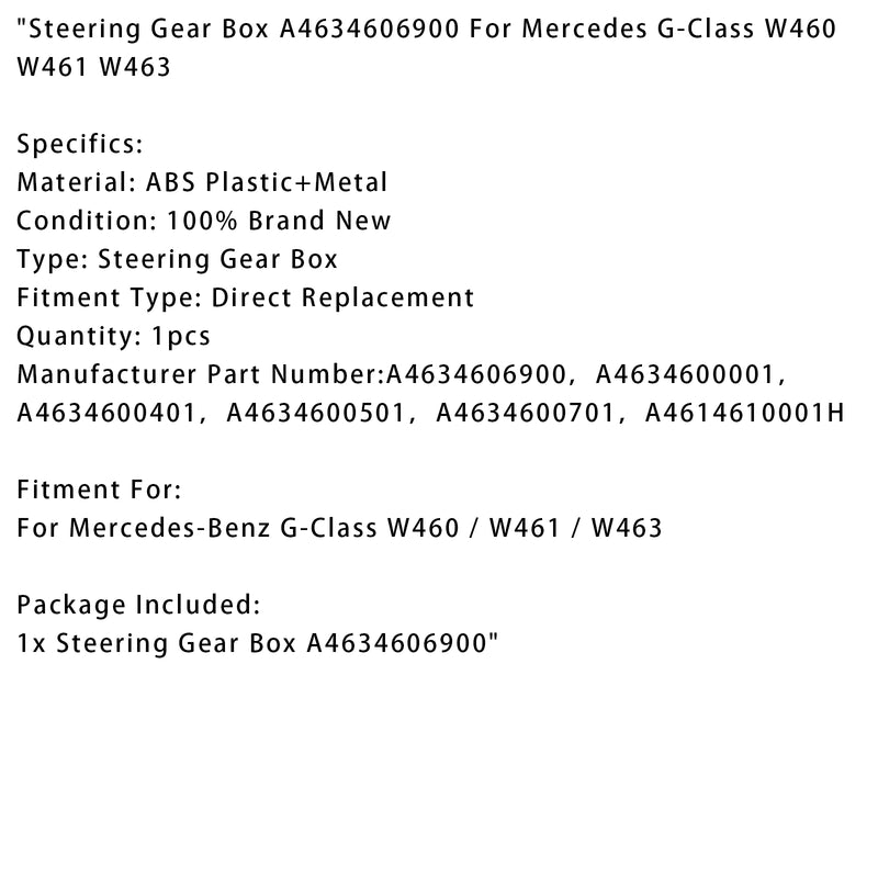 Steering Gear Box A4634606900 For Mercedes G-Class W460 W461 W463