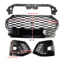 Front Bumper Grille Honeycomb Grill & Fog Light Cover Fit Audi Q5 2021-2025