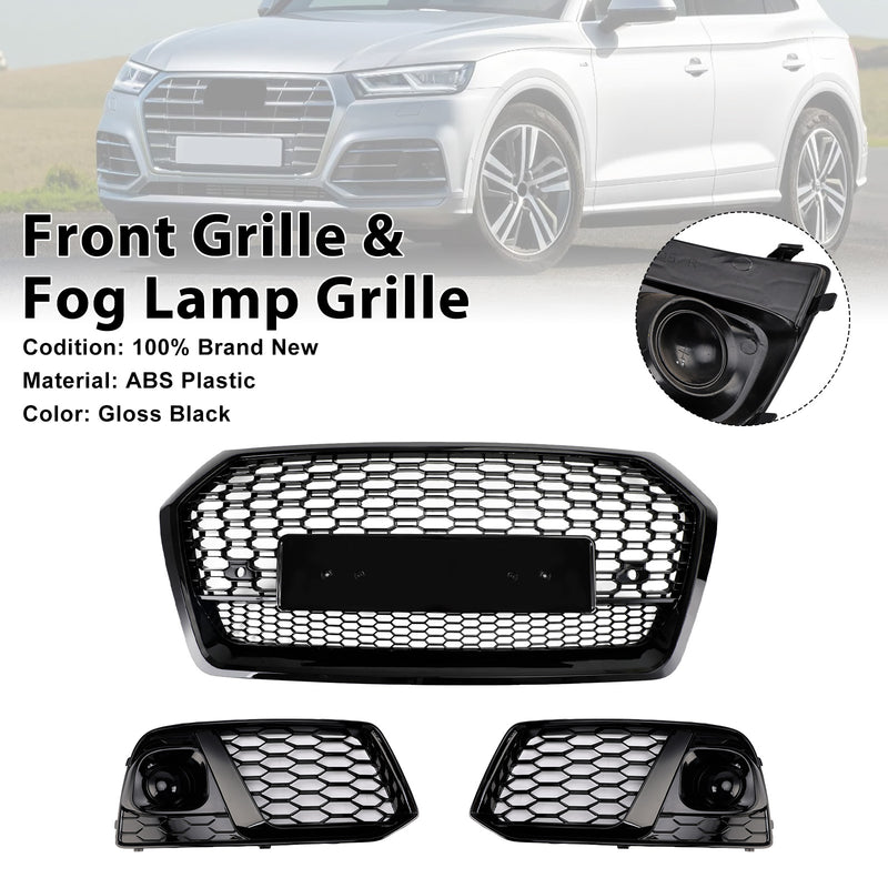 Front Honeycomb Mesh Grill + Fog Lamp Grille Fit Audi Q5 SQ5 2018 2019