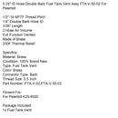 0.25" ID Hose Double Barb Fuel Tank Vent Assy FTA-V-50-02 For Peterbilt