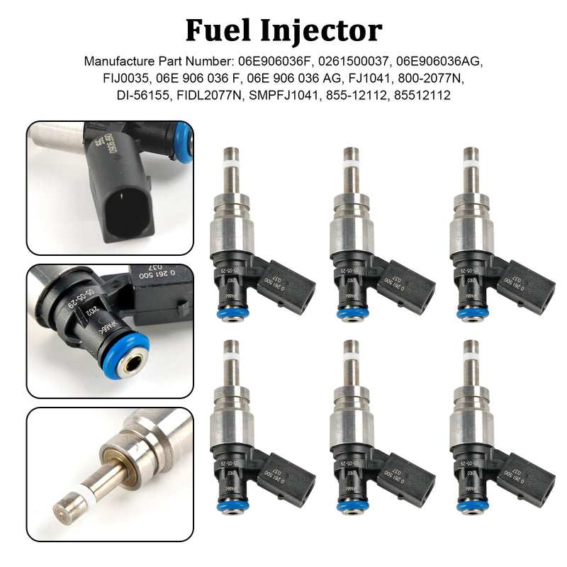 6PCS Fuel Injector 06E906036F Fit Audi Q5 A4 A5 A6 3.2L V6 2008-2011 0261500037