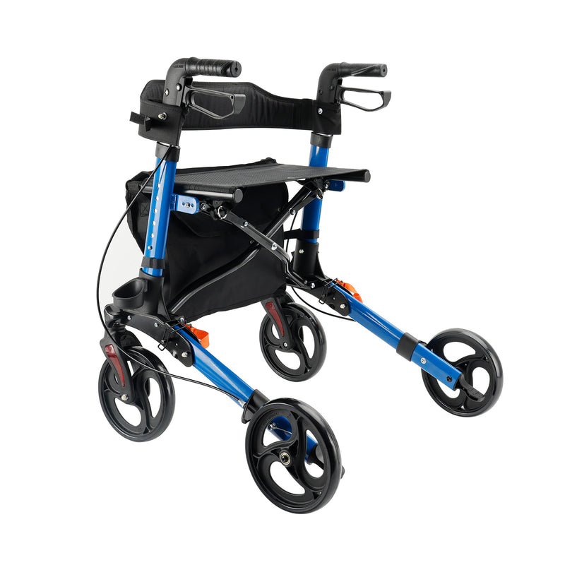 Foldable Rollator Walker with 6 levels of Adjustable Seat 8 Wheels  Compact Folding Design Lightweight Mobility Walking Aid suitable for people of different heights