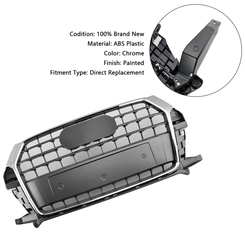 Chrome Front Bumper Grill Grille 8U0853653M Fit Audi Q3 8U 2016-2018 Facelift