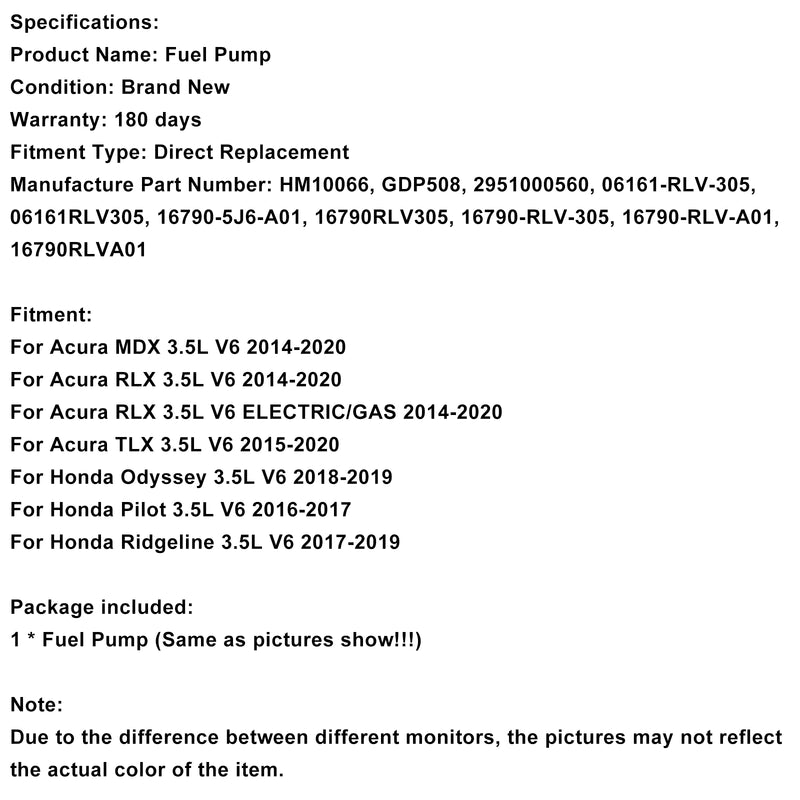 High Pressure Fuel Pump 16790-5J6-A01 Fit Acura MDX 3.5L Fit Odyssey