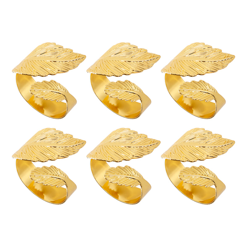 6PCS Napkin Rings Leaf Napkin Holder Adornmen Alloy Golden