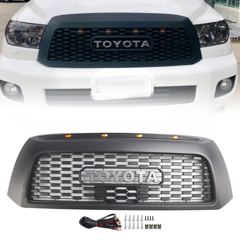 2006-2013 Toyota Tundra TRD PRO Black Honeycomb Front Bumper Grill Grille With LED