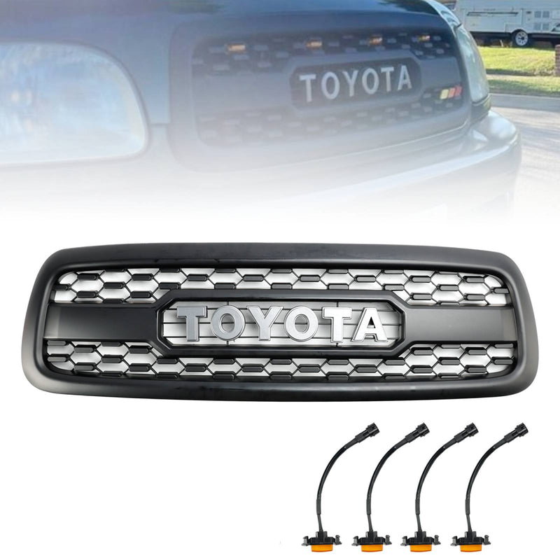 2001-2004 Toyota Sequoia Matte Black Front Bumper Grill Grille With Amber LED Lights
