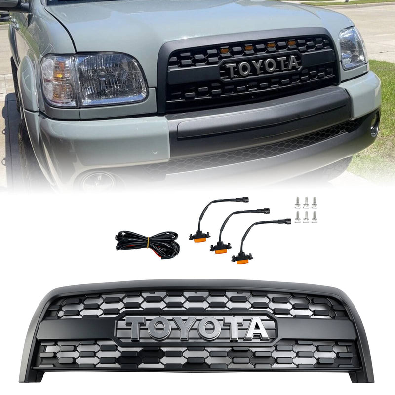 2003-2006 Toyota Tundra W/Light + Toyota Letter Matte Black Front Bumper Grill Grille