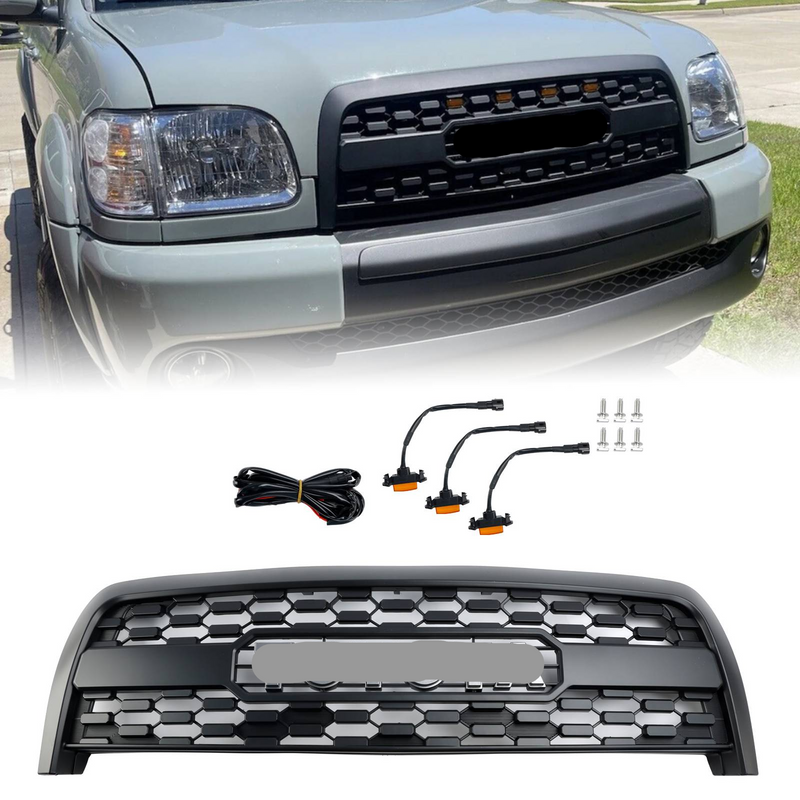 2003-2006 Toyota Tundra W/Light + Toyota Letter Matte Black Front Bumper Grill Grille