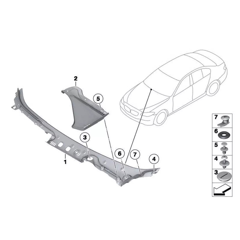 Windshield Cowl Panel Cover 51717203124 For BMW 5series 528i 535d 550i 2011-2016