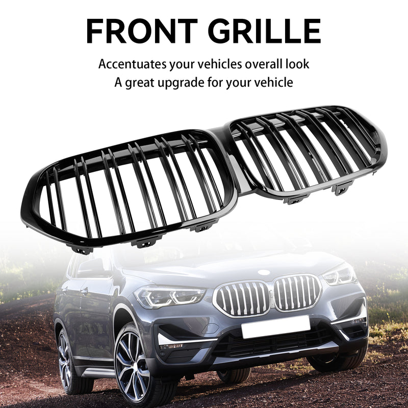 BMW X1 F48 F49 2019-2021 Dual Slat Gloss Black Front Kidney Grille Grill