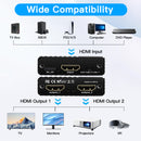 8K HDMI 1 to 2 Splitter HD2.1 8K60hz/4K120hz/1080P240hz w EDID 1 Input 2 Output