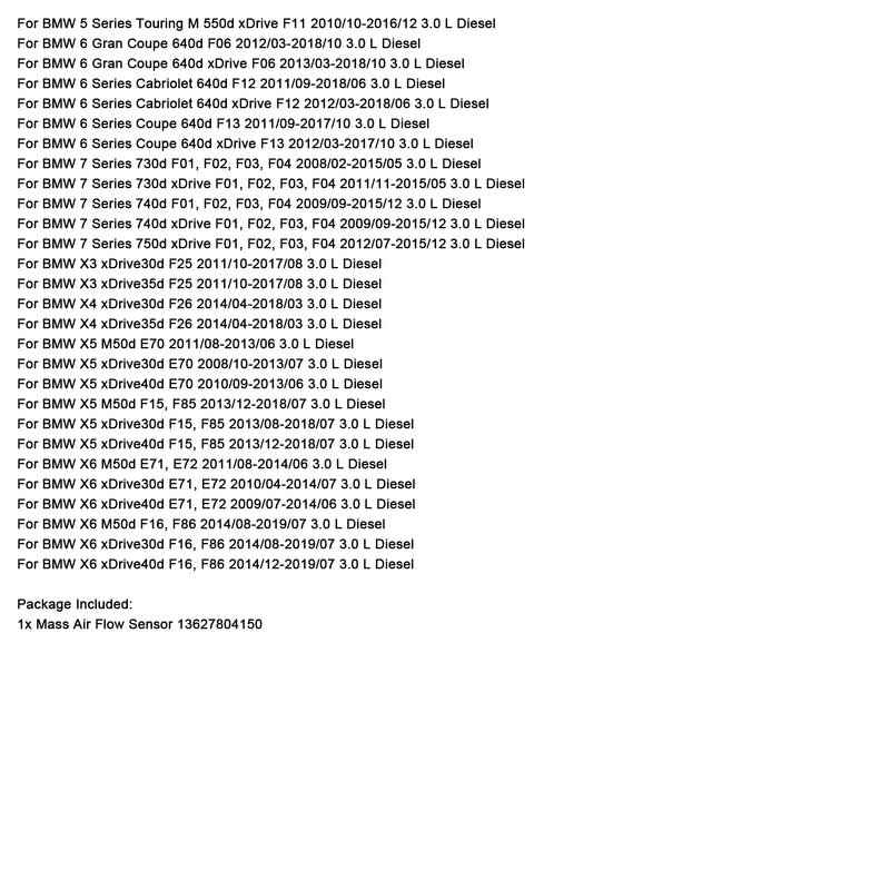 Mass Air Flow Sensor 13627804150 For BMW F31 F30 F34 F32 F10 F11 F07 X3 X5