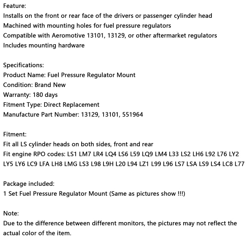 Fuel Pressure Regulator Mount Fit LS Cylinder Head Mounting Billet Fit Chevy