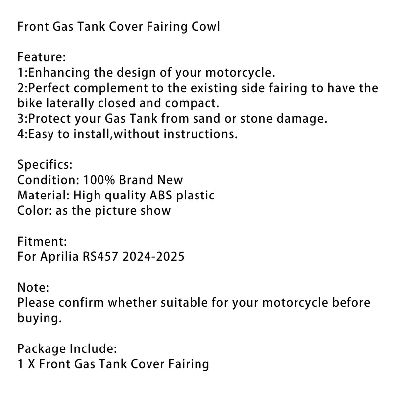 Front Gas Tank Cover Trim Fairing Cowl For Aprilia RS457 RS 457 2024-2025 Forge