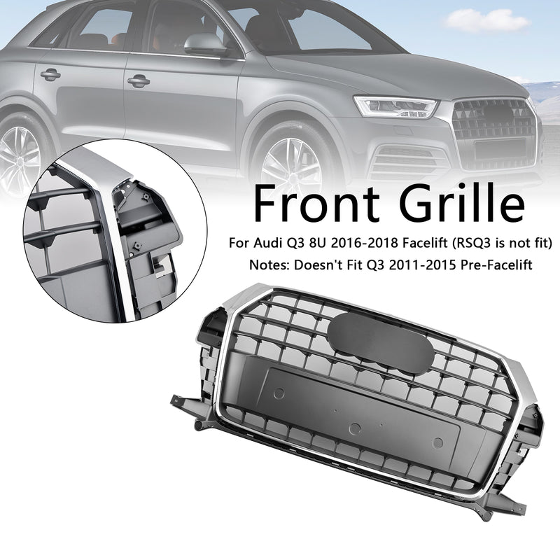 Chrome Front Bumper Grill Grille 8U0853653M Fit Audi Q3 8U 2016-2018 Facelift