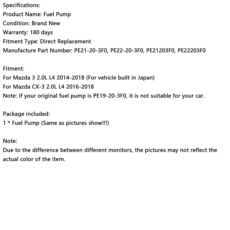 High Pressure Fuel Pump PE22-20-3F0 Fit Mazda 3 2014-2018 CX-3 2016-2018 2.0L