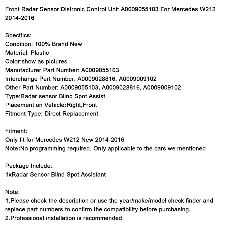 Front Radar Sensor Control Unit A0009055103 For Mercedes W212 2014-2016