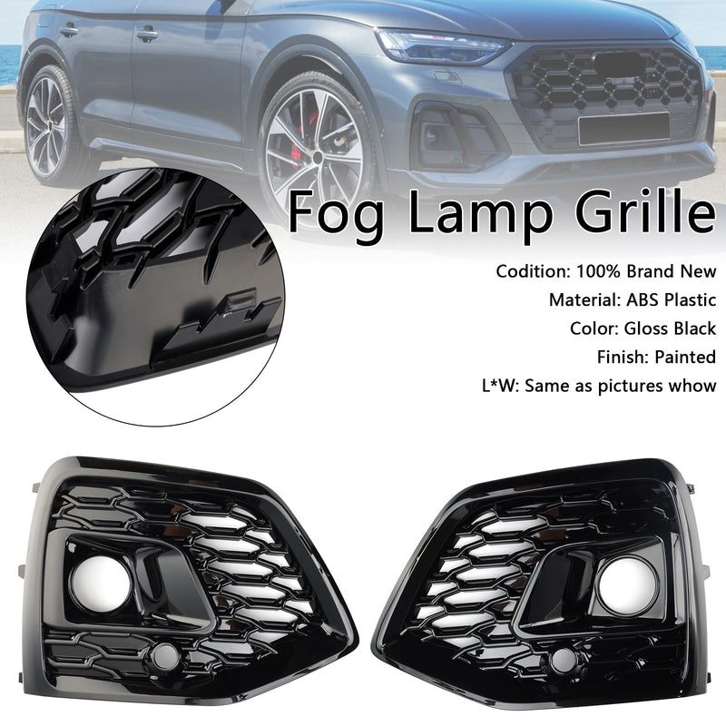 RSQ5 Style Front Fog Lamp Grille Cover Fit Audi Q5 SQ5 S-Line 2021-2025 Black