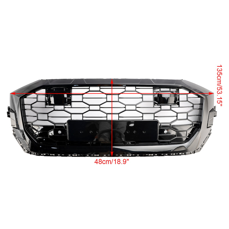 RSQ8 Style Gloss Black Front Honeycomb Mesh Grille Fit Audi Q8/SQ8 2019-2023