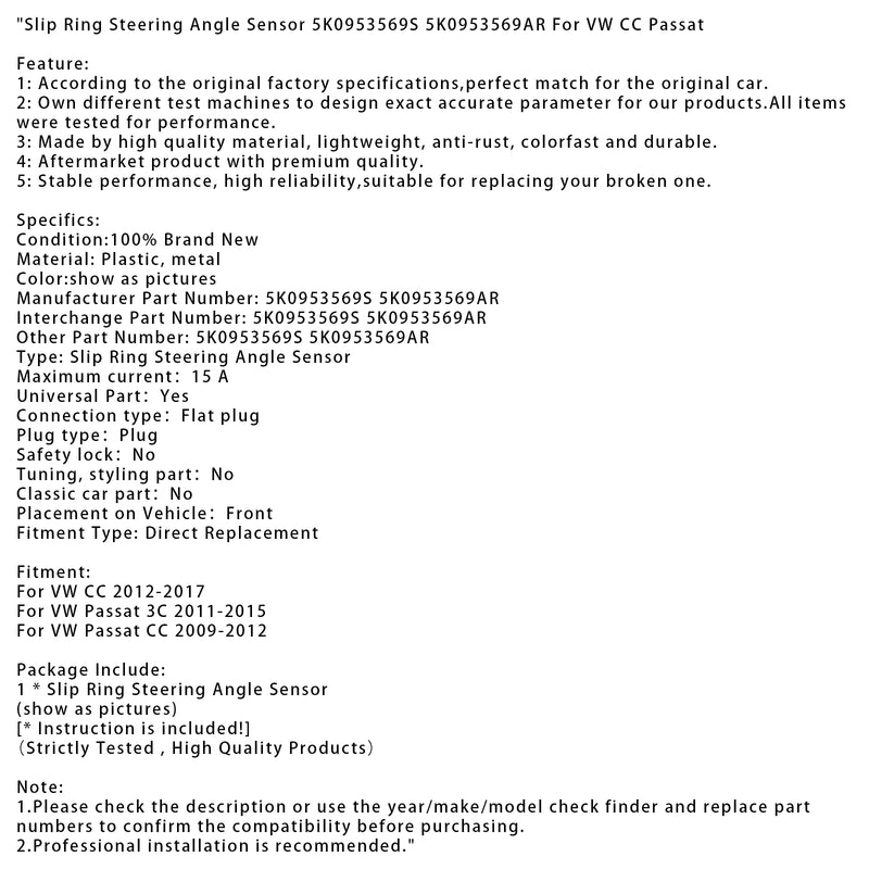 Slip Ring Steering Angle Sensor  5K0953569S 5K0953569AR For VW CC Passat