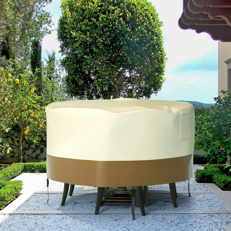 420D Circular Waterproof Patio Furniture Cover for Outdoor Table and Chairs